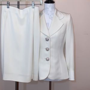 Frascara Embellished Cream 2 Piece Skirt Suit